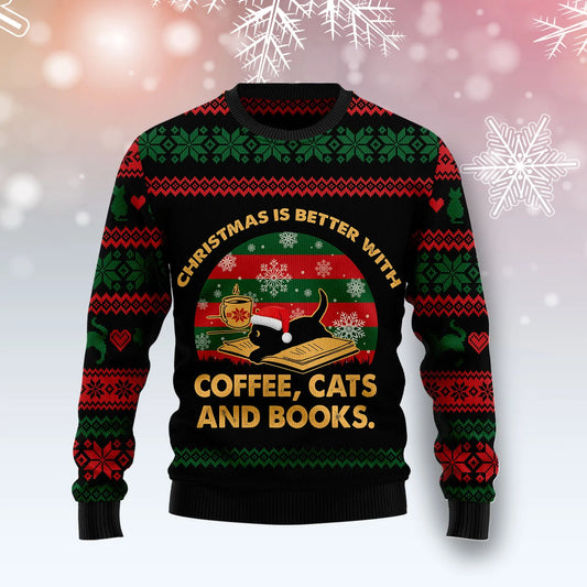 Christmas Better With Cat And Book Ugly Christmas Sweater,Christmas Gift,Gift Christmas 2024
