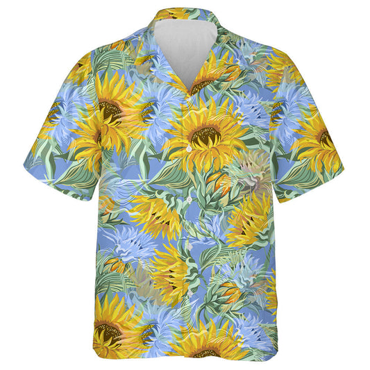 Acrylic Painting Aqua Blue And Yellow Sunflowers Pattern Hawaiian Shirt, Hawaiian Shirt Gift, Christmas Gift