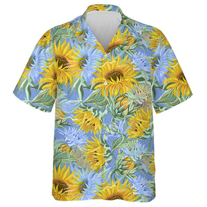 Acrylic Painting Aqua Blue And Yellow Sunflowers Pattern Hawaiian Shirt, Hawaiian Shirt Gift, Christmas Gift