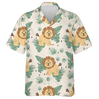Funny Lion With Tropical Palm And Banana Leaves Hawaiian Shirt, Hawaiian Shirt Gift, Christmas Gift
