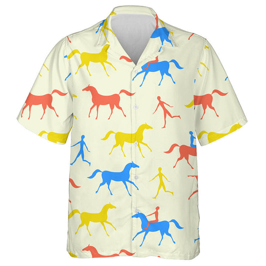 Man And Horse Movement Red Blue And Yellow Hawaiian Shirt, Hawaiian Shirt Gift, Christmas Gift