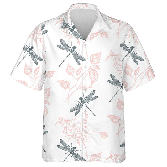 Bright Flying Dragonfly And Pink Flowers Hawaiian Shirt, Hawaiian For Gift