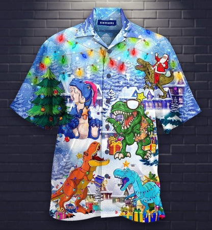 Santa T-rex Dinosaurs On Christmas Days Vintage Style Design Hawaiian Shirt, Hawaiian Shirt Gift, Christmas Gift