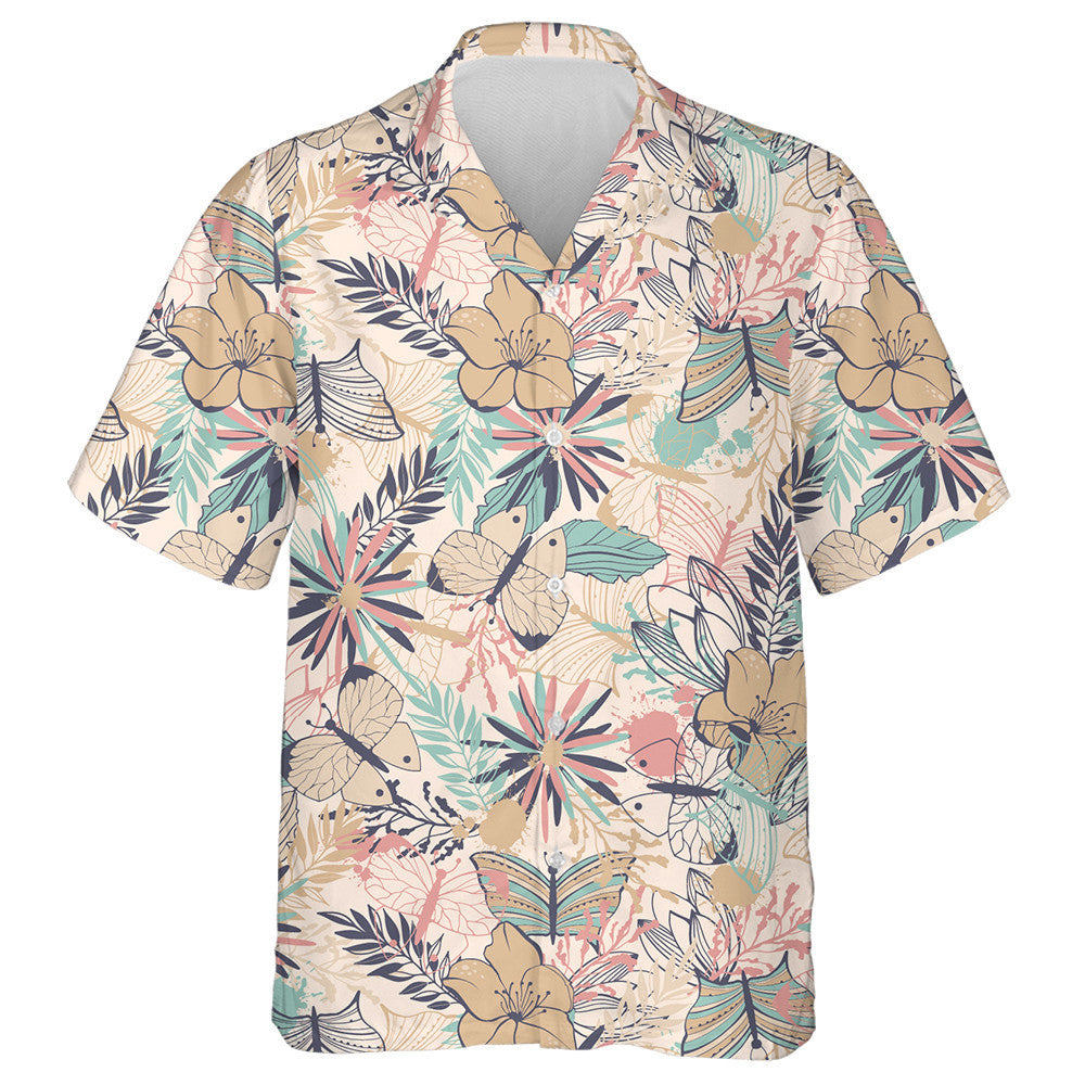 Pretty Theme Mystical Butterfly And Flowers Retro Style Hawaiian Shirt, Hawaiian Shirt Gift, Christmas Gift