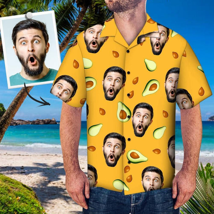 Avocado With Funny Man Face Custom Photo Hawaiian Shirt, Hawaiian Shirt Gift, Christmas Gift