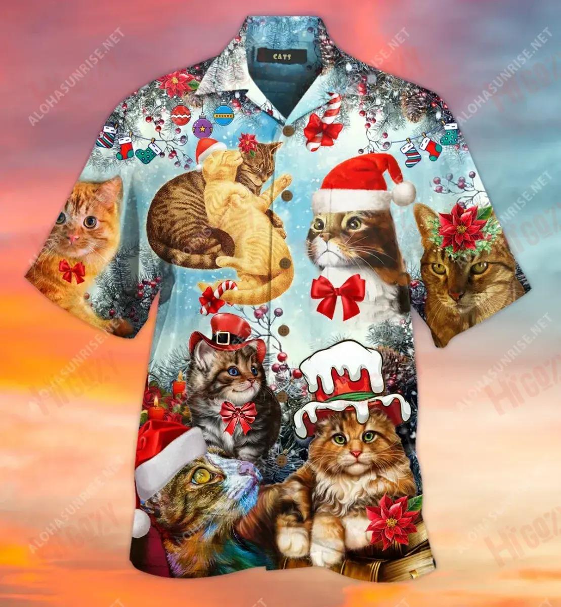 Omg Christmas Cats Short Hawaiian Shirt Vacation Hawaiian T Shirts Hawaiian Crazy Shirts Hawaiian Shirts For Men, Hawaiian Shirt Gift, Christmas Gift