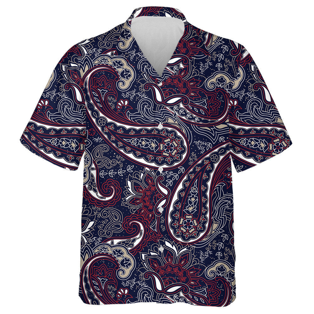 Dark Colors Paisley Floral Pattern On Navy Background Hawaiian Shirt, Hawaiian Shirt Gift, Christmas Gift