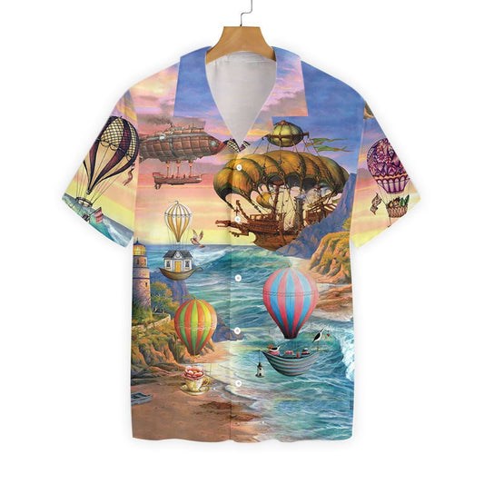 Hot Air Balloon On Beach Nice Scene Hawaiian Shirt, Hawaiian Shirt Gift, Christmas Gift