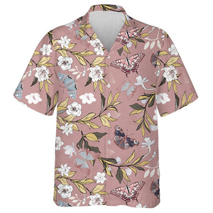 White Roses And Daffodils Flowers On A Pink Background Hawaiian Shirt, Hawaiian Shirt Gift, Christmas Gift