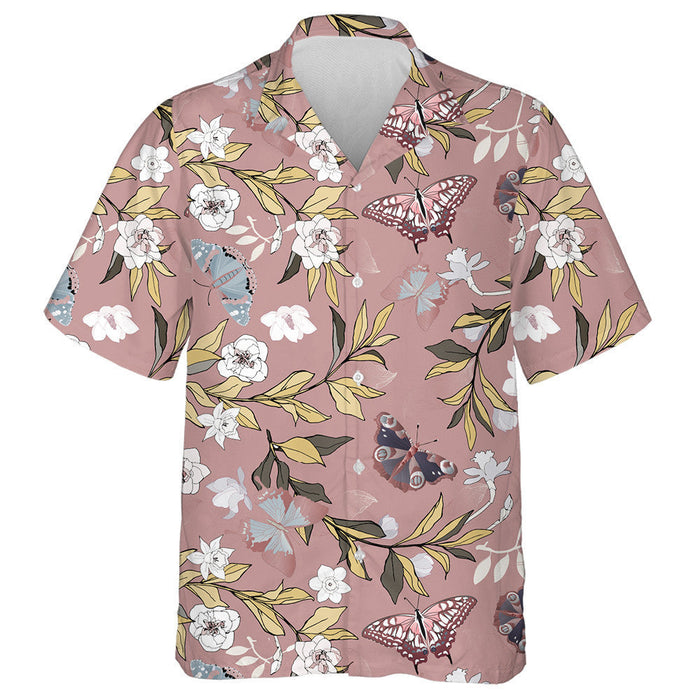 White Roses And Daffodils Flowers On A Pink Background Hawaiian Shirt, Hawaiian Shirt Gift, Christmas Gift