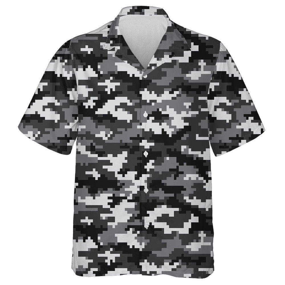 Gray And Black 8-Bit Pixel Camo Pattern Hawaiian Shirt, Hawaiian Shirt Gift, Christmas Gift