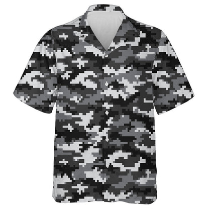 Gray And Black 8-Bit Pixel Camo Pattern Hawaiian Shirt, Hawaiian Shirt Gift, Christmas Gift