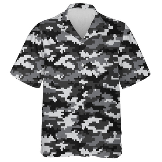 Gray And Black 8-Bit Pixel Camo Pattern Hawaiian Shirt, Hawaiian Shirt Gift, Christmas Gift