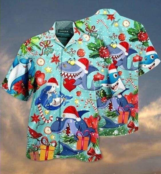 Design Hawaiian Shirt Sharks And Christmas's Gifts,Hawaiian Shirt Gift, Christmas Gift