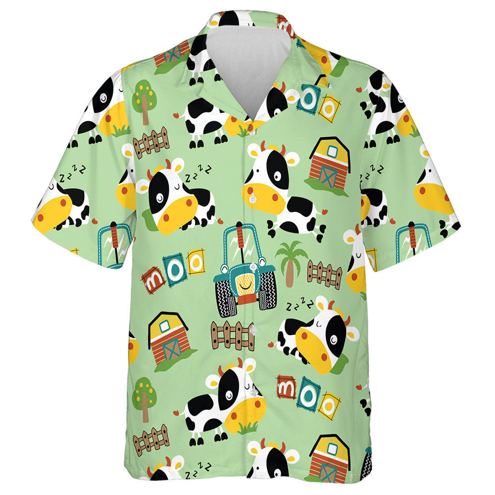 Funny Cow In Farm Yard With Cute Tractor Hawaiian Shirt, Hawaiian Shirt Gift, Christmas Gift