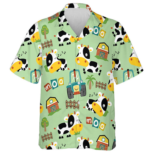 Funny Cow In Farm Yard With Cute Tractor Hawaiian Shirt, Hawaiian Shirt Gift, Christmas Gift
