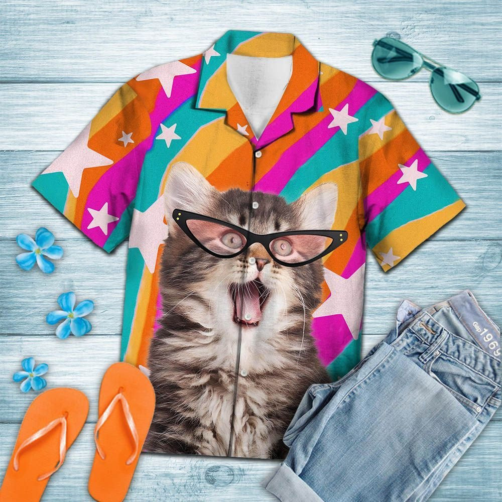 Cute Pink Glasses Cat Smile To The World Hawaiian Shirt, Hawaiian Shirt Gift, Christmas Gift