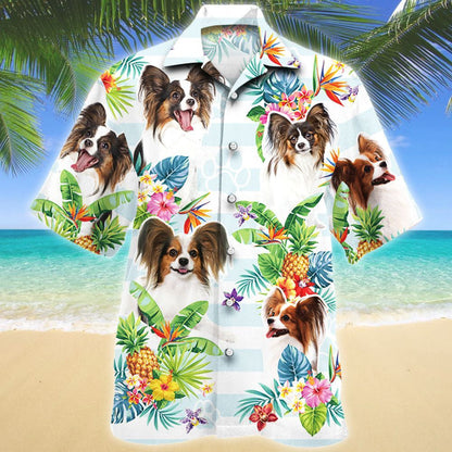 The Cutest Papillon Dog Tropical Flower And Leaves Hawaiian Shirt, Hawaiian Shirt Gift, Christmas Gift