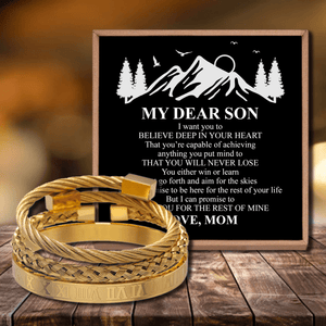 Mom To Son - Never Lose Roman Numeral Bangle Weave Bracelets Set