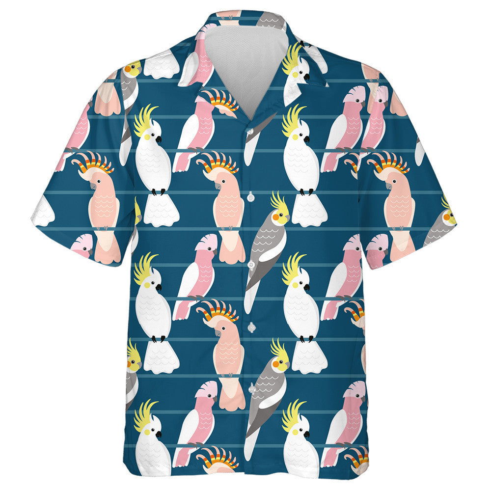 Multicolored Cute Bird Parrot Siiting On Blue Background Hawaiian Shirt, Hawaiian Shirt Gift, Christmas Gift