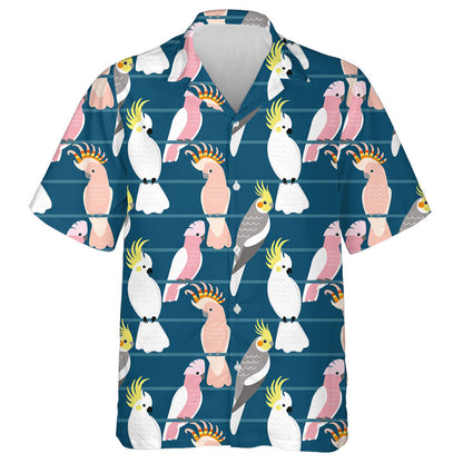 Multicolored Cute Bird Parrot Siiting On Blue Background Hawaiian Shirt, Hawaiian Shirt Gift, Christmas Gift