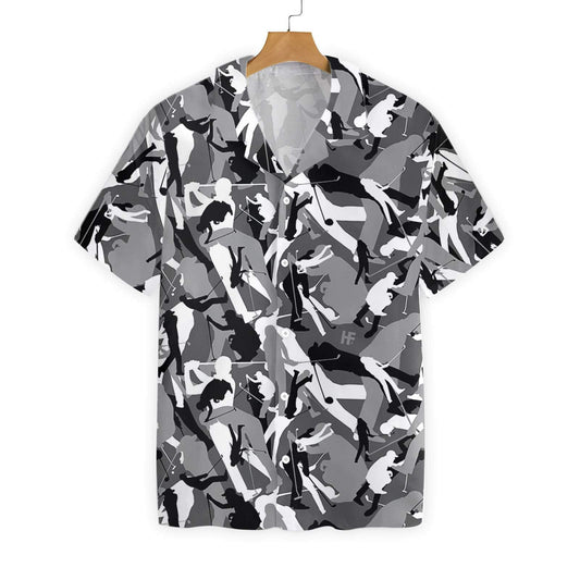 Golf Camouflage Pattern Black And White Design Hawaiian Shirt, Hawaiian Shirt Gift, Christmas Gift