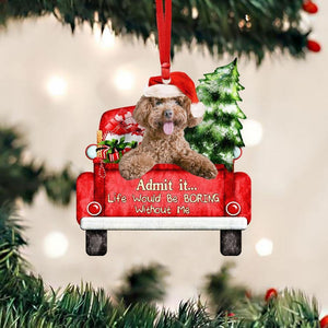 Poodle On The Red Truck Acrylic Christmas Ornament,Christmas Gift,Christmas Decoration