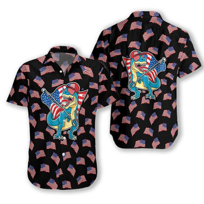 American Flag T Rex Hawaiian Aloha Shirt Hawaiian Shorts Beach Short Sleeve, Christmas Gift