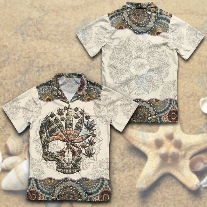 Weed Skull Mandala Pattern Hawaiian Shirt  Crazy Funny Hawaiian Shirt  Vintage Hawaiian Shirt, Hawaiian Shirt Gift, Christmas Gift