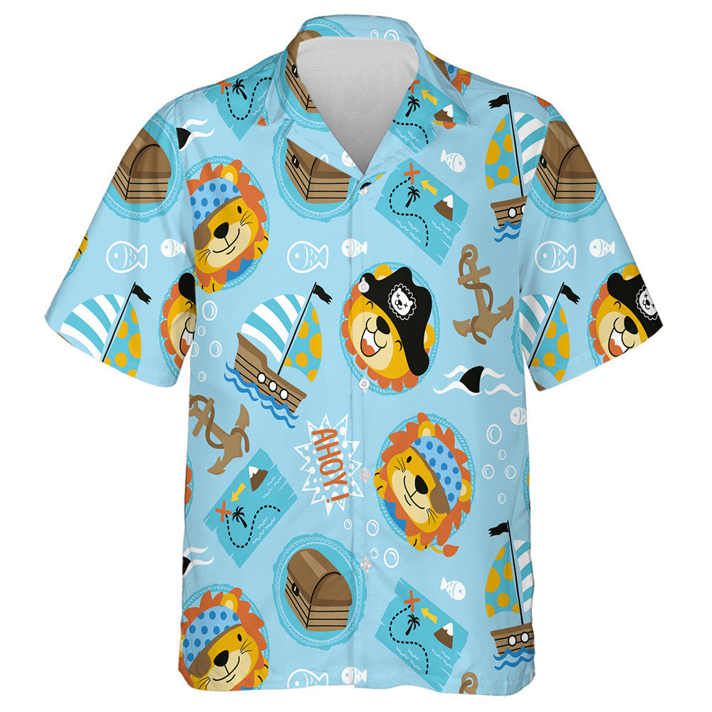 Funny Pirate Lion WIth Salt Boat And Anchor Hawaiian Shirt, Hawaiian Shirt Gift, Christmas Gift