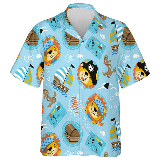 Funny Pirate Lion WIth Salt Boat And Anchor Hawaiian Shirt, Hawaiian Shirt Gift, Christmas Gift