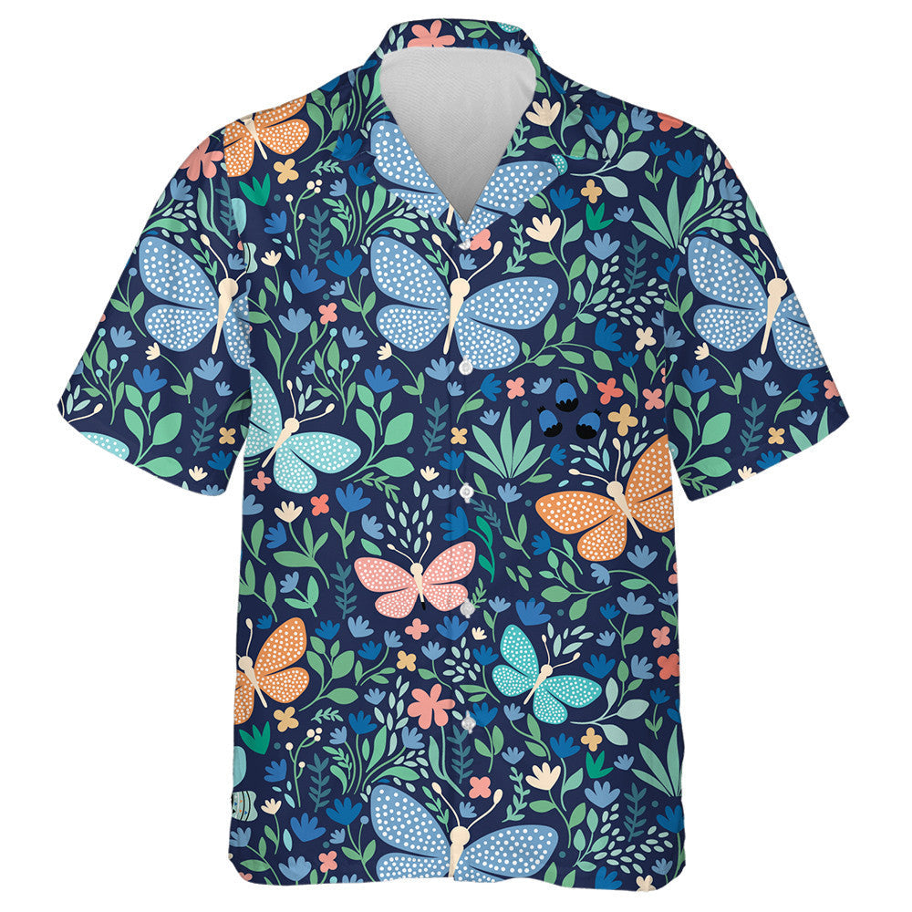 Butterflies And Flowers On Deep Blue Hawaiian Shirt, Hawaiian For Gift