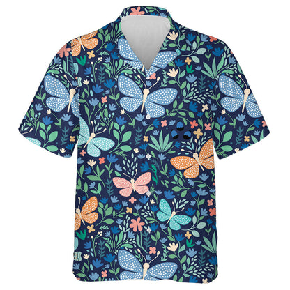 Butterflies And Flowers On Deep Blue Hawaiian Shirt, Hawaiian For Gift