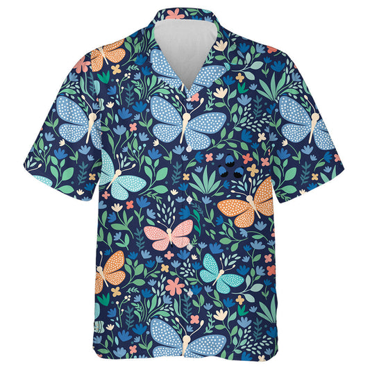 Butterflies And Flowers On Deep Blue Hawaiian Shirt, Hawaiian For Gift