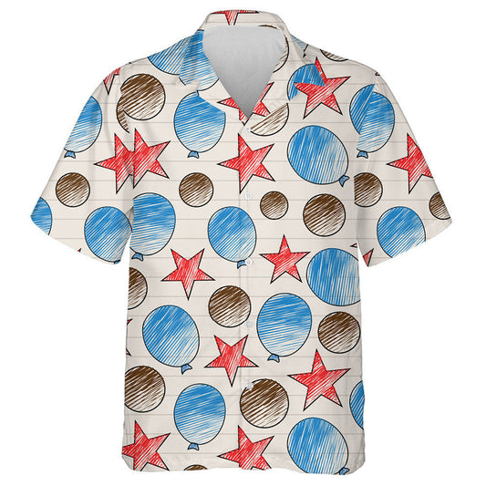 Hand Drawn Shaped In Red Blue And Brown Pattern Hawaiian Shirt, Hawaiian Shirt Gift, Christmas Gift