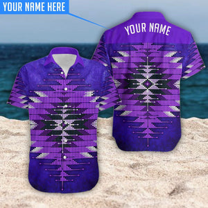 Native American Triangle Design Purple Theme Custom Name Hawaiian Shirt, Hawaiian Shirt Gift, Christmas Gift