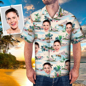 Palm Tree On Island Custom Photo Hawaiian Shirt,Hawaiian Shirt Gift, Christmas Gift