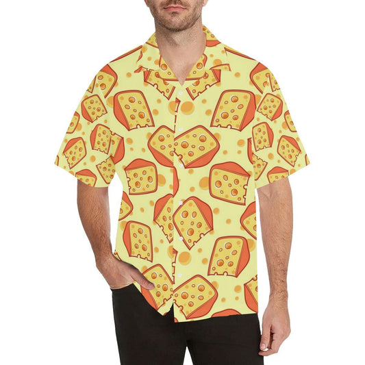 Cheese Pattern Men's All Over Print Hawaiian Aloha Shirt Hawaiian Shorts Beach Short Sleeve_Hawaiian Shirt Gift, Christmas Gift