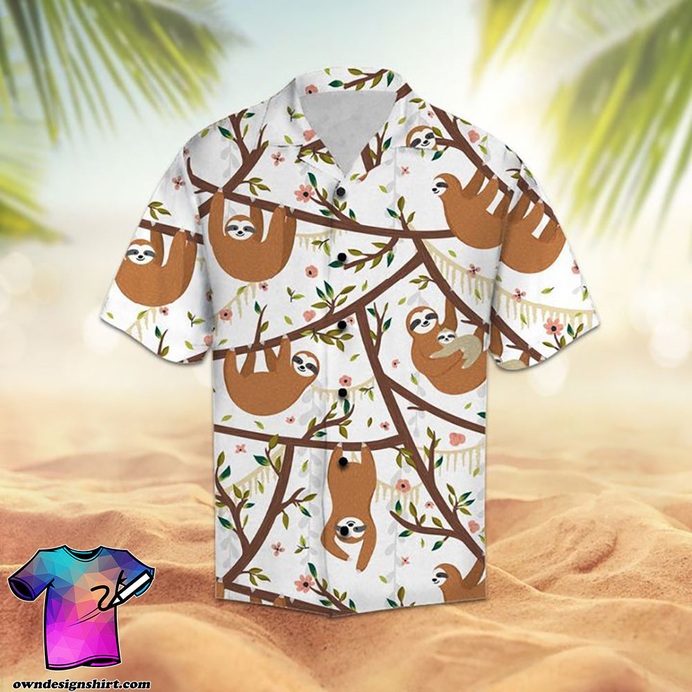 Floral Sloth Hawaiian Shirt, Hawaiian Shirt Gift, Christmas Gift
