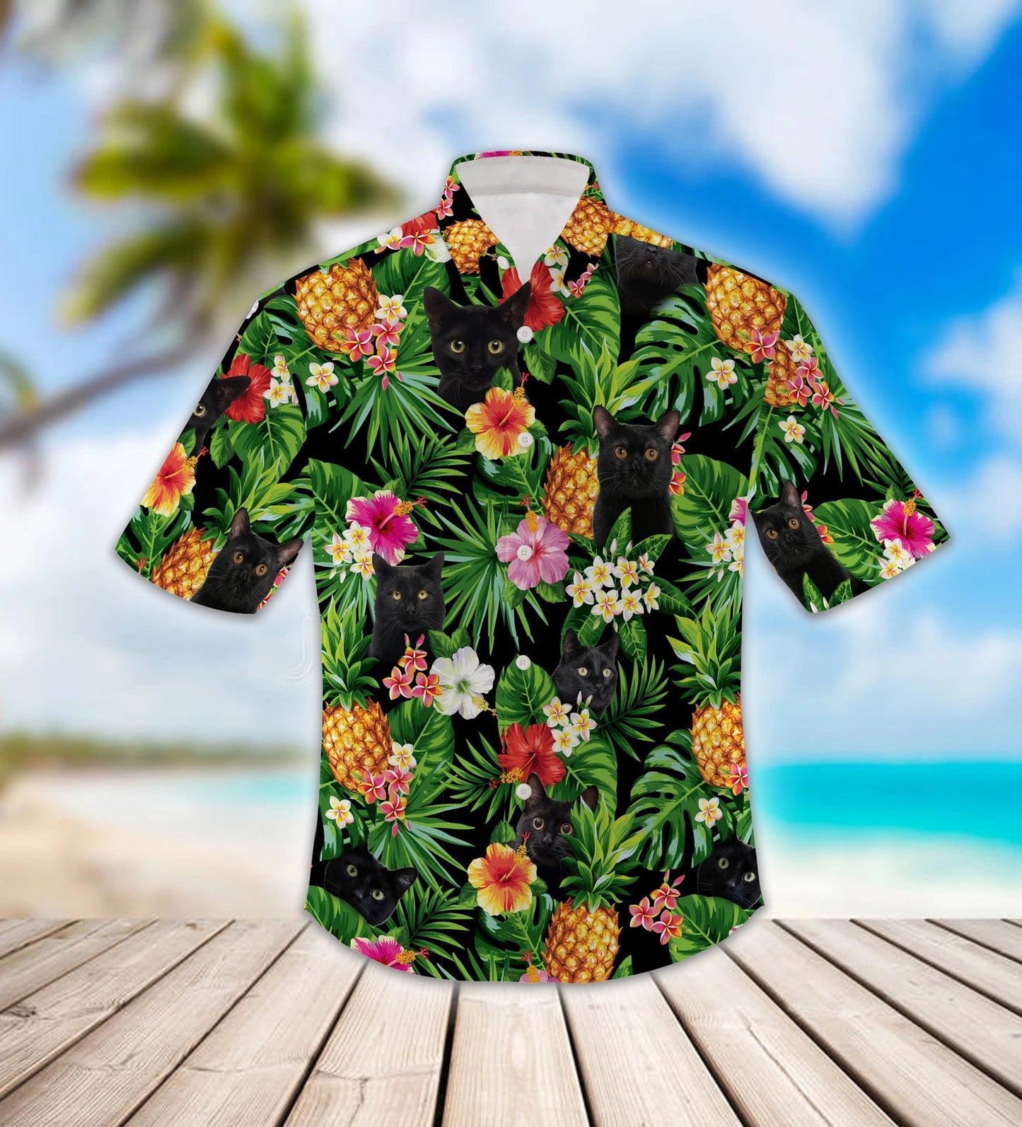 Lovely Black Cat Pineapple Design Hawaiian Shirt, Hawaiian For Gift