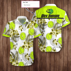 Tennis Ball And Racket Seamless Custom Name Hawaiian Shirt, Hawaiian Shirt Gift, Christmas Gift