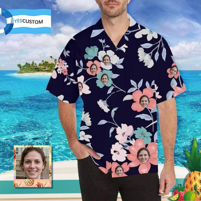 Custom Face Flower Branch Men's All Over Print Hawaiian Shirt, Hawaiian Shirt Gift, Christmas Gift