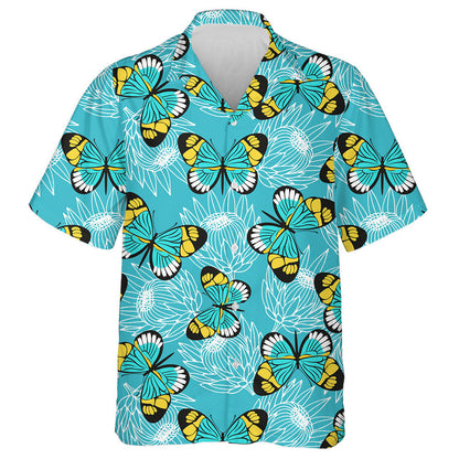 Hand Drawn Butterflies And Protea Flowers Hawaiian Shirt, Hawaiian For Gift