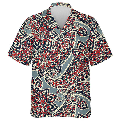 Hand Drawn Traditional Black And Red Paisley Pattern Hawaiian Shirt, Hawaiian Shirt Gift, Christmas Gift