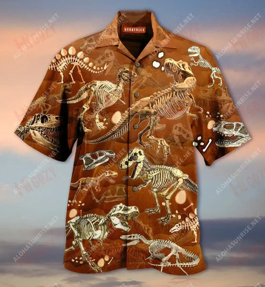 T-Rex Skull Unisex Hawaiian Shirt Summer Short Sleeve Best Hawaiian Shirts Funny Hawaiian Shirts, Hawaiian Shirt Gift, Christmas Gift