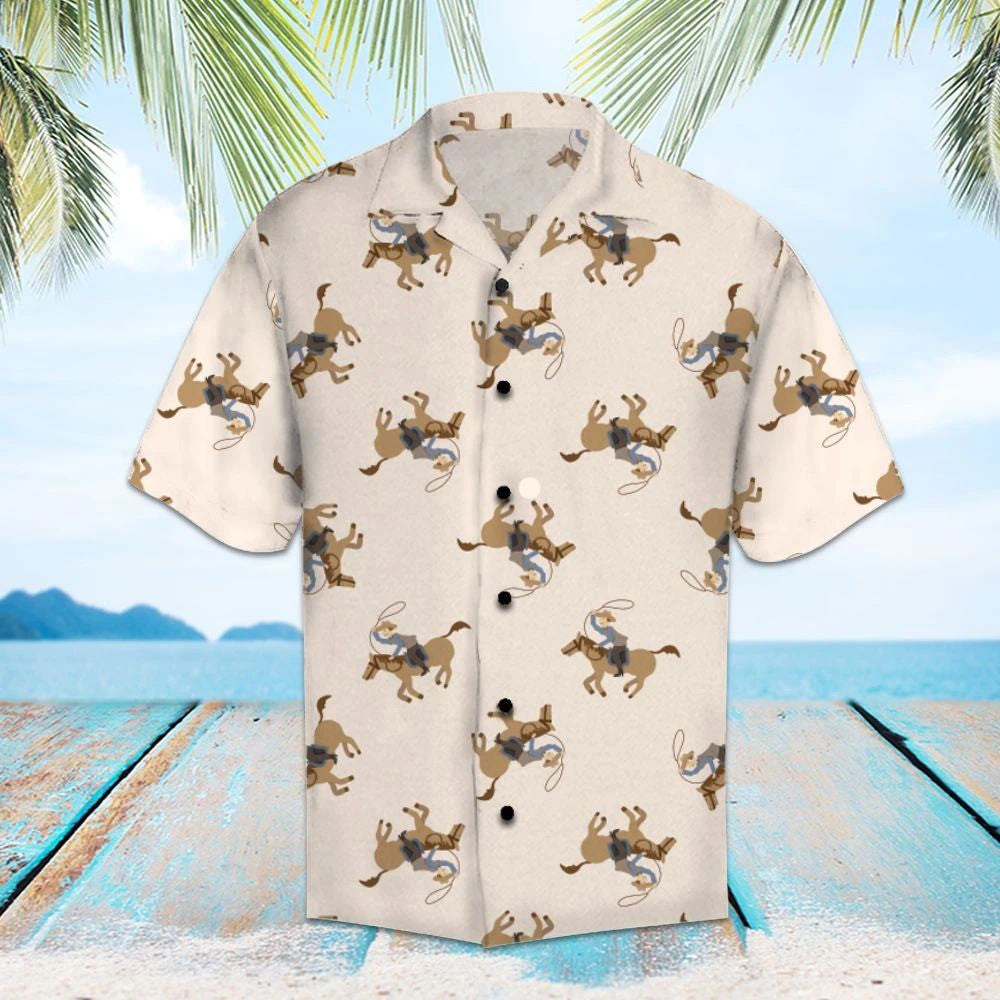 Rodeo Cowboy Cartoon On Pink Background Design Hawaiian Shirt, Hawaiian Shirt Gift, Christmas Gift