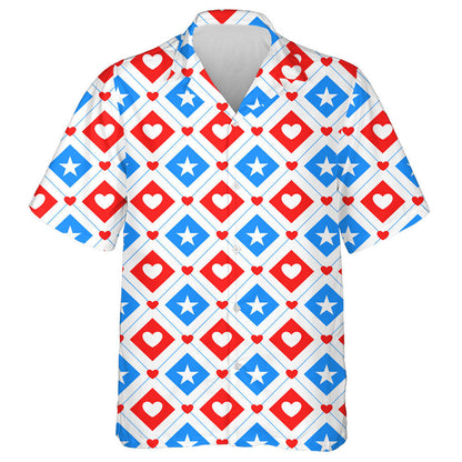 Star And Heart In Rhombus For Independence Day Of America Hawaiian Shirt, Hawaiian Shirt Gift, Christmas Gift