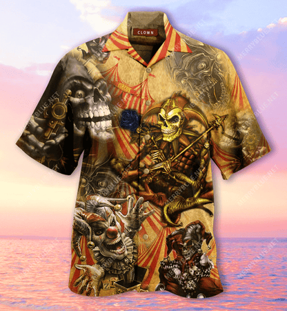 By Blood A King, In Heart A Clown Unisex Hawaiian Aloha Shirt Hawaiian Shorts Beach Short Sleeve- Hawaiian Shirts -Hawaiian Shirt Gift, Christmas Gift