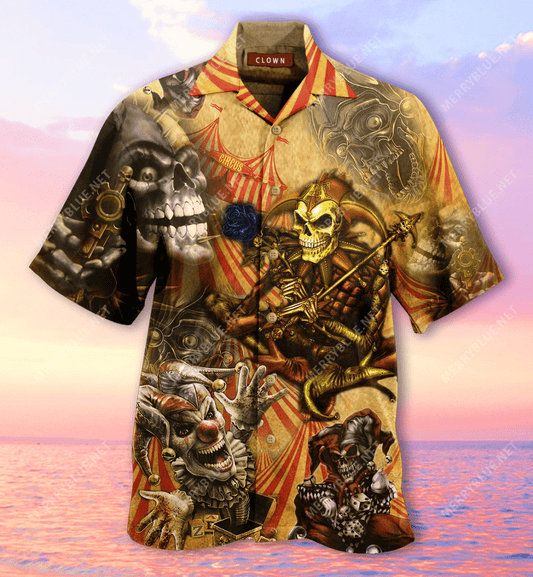By Blood A King, In Heart A Clown Unisex Hawaiian Aloha Shirt Hawaiian Shorts Beach Short Sleeve- Hawaiian Shirts -Hawaiian Shirt Gift, Christmas Gift