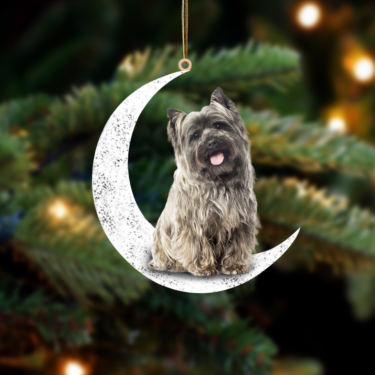 Cairn Terrier-Sit On The Moon-Two Sided Christmas Plastic Hanging Ornament, Happy Christmas Ornament, Christmas Gift, Christmas Decoration